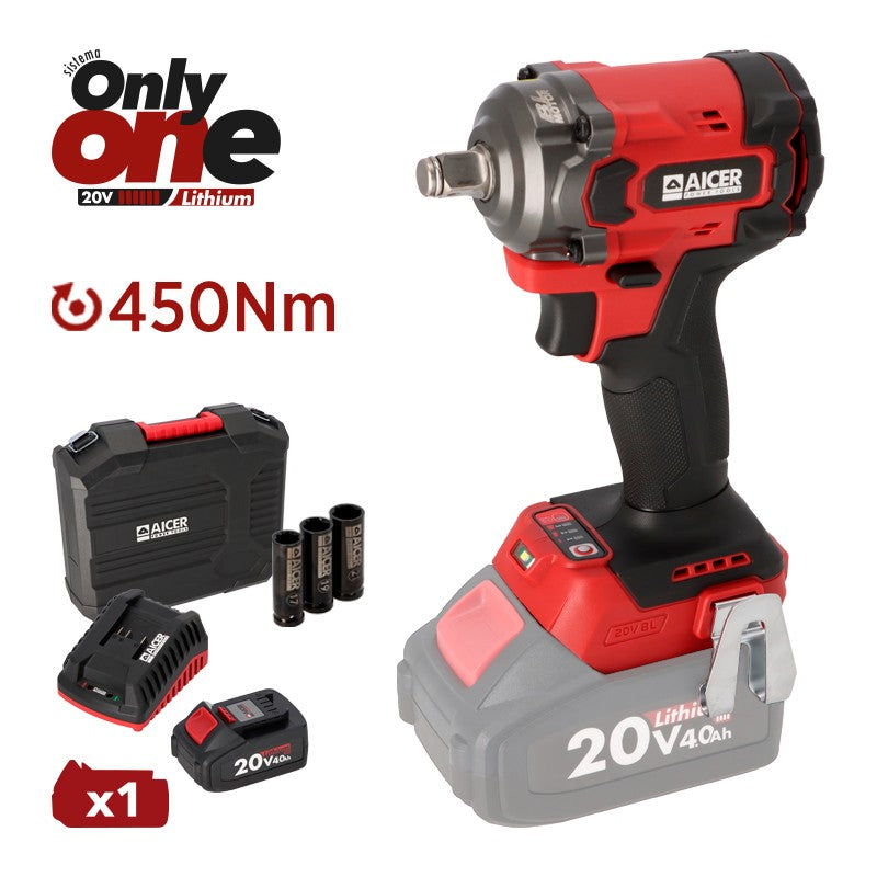 PISTOLA IMPACTO 20V 450NM ONLY ONE AICER (1X 4.0AH)