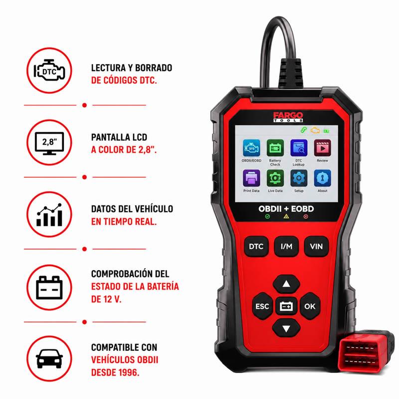 MAQUINA DIAGNOSIS OBD2 + EOBD FARGO TOOLS CON PANTALLA 2.8