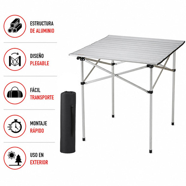 MESA DE CAMPING PLEGABLE ALUMINIO DONNA GARDEN 70X70CM
