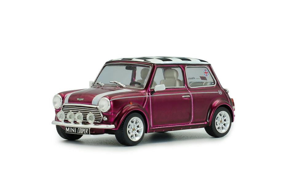 1997 Mini Cooper Sport Morado Metalizado con Techo Bandera de Cuadros 1:43 Solido S4316604