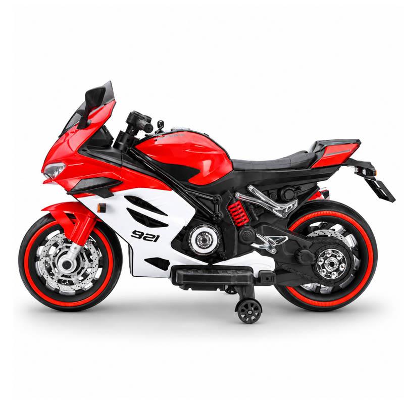 MOTO ELÉCTRICA INFANTIL ROJA-BLANCA 24 V 5 AH CON RUEDAS AUXILIARES