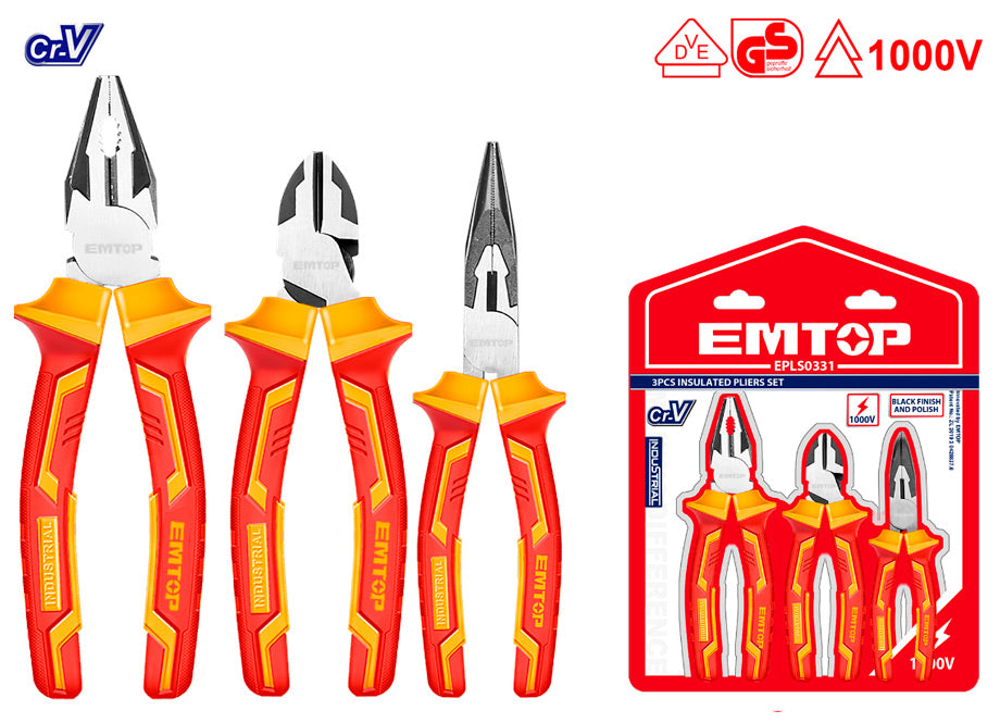 SET 3 ALICATES AISLANTES ELECTRICISTA EMTOP