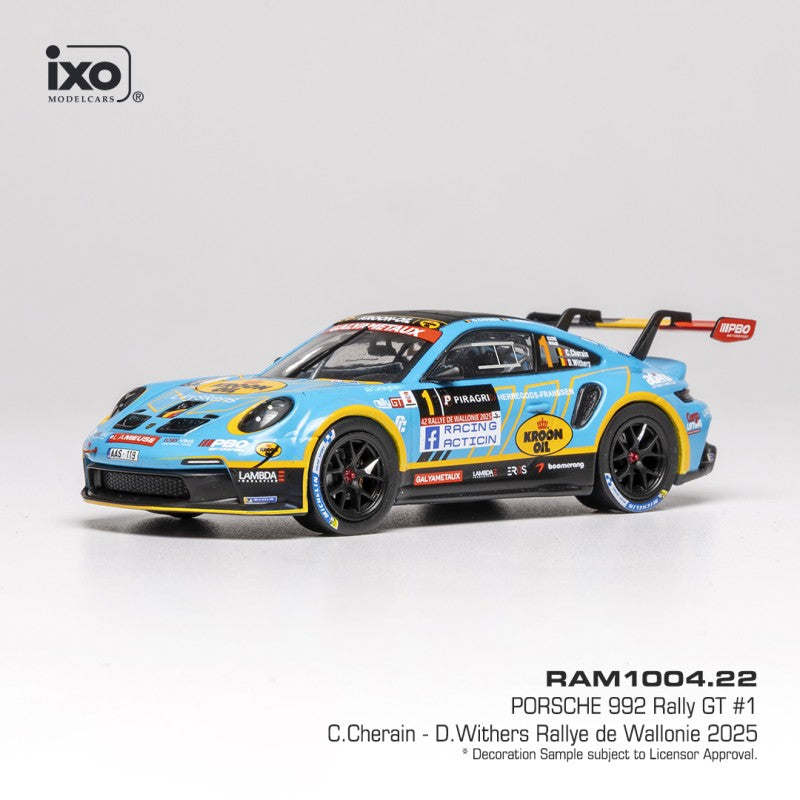 2025 Porsche 992 Nº1 C.Cherain/D.Withers Ganador Categoría RGT Rally Wallonien 1:43 IXO Models RAM1004.22