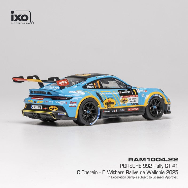 2025 Porsche 992 Nº1 C.Cherain/D.Withers Ganador Categoría RGT Rally Wallonien 1:43 IXO Models RAM1004.22