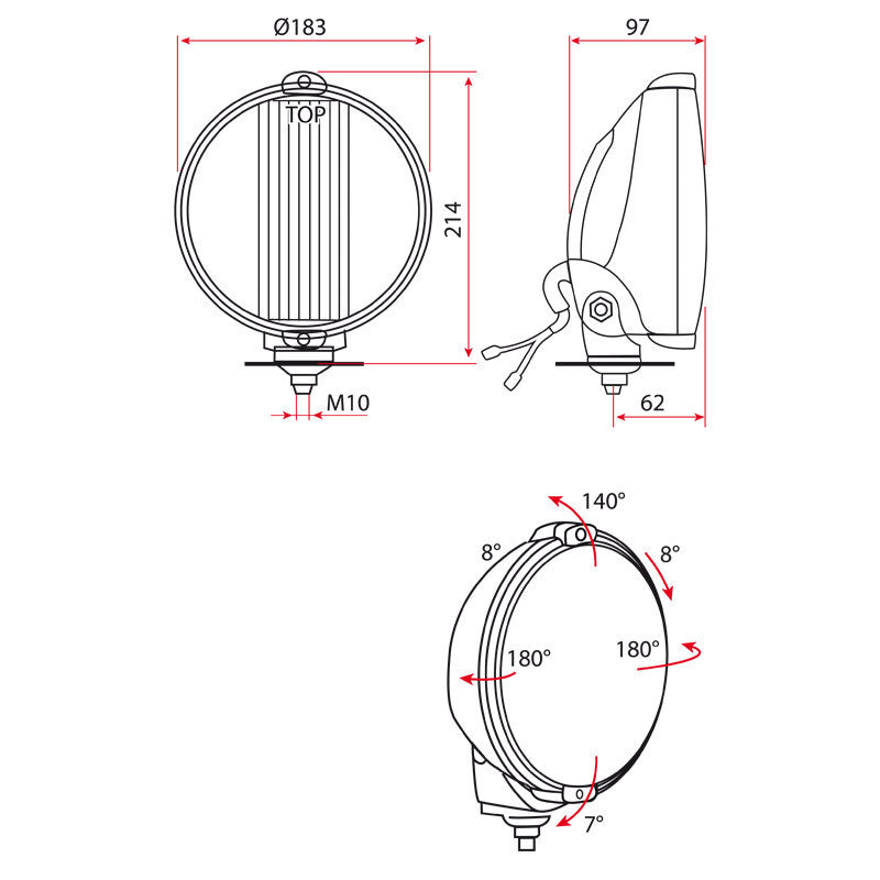Faro Antiniebla 183mm Negro