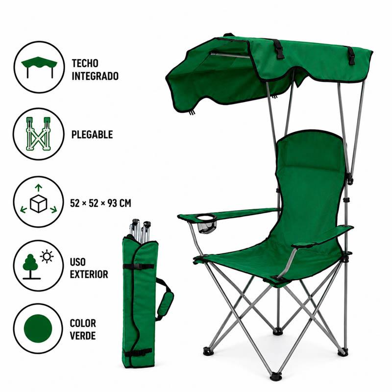 SILLA DE CAMPING PLEGABLE CON TECHO DONNA GARDEN VERDE