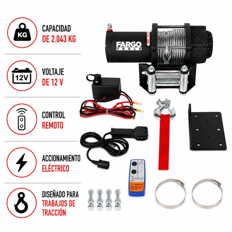WINCHE ELECTRICO CONTROL REMOTO 12V FARGO TOOLS 2.043 KGS