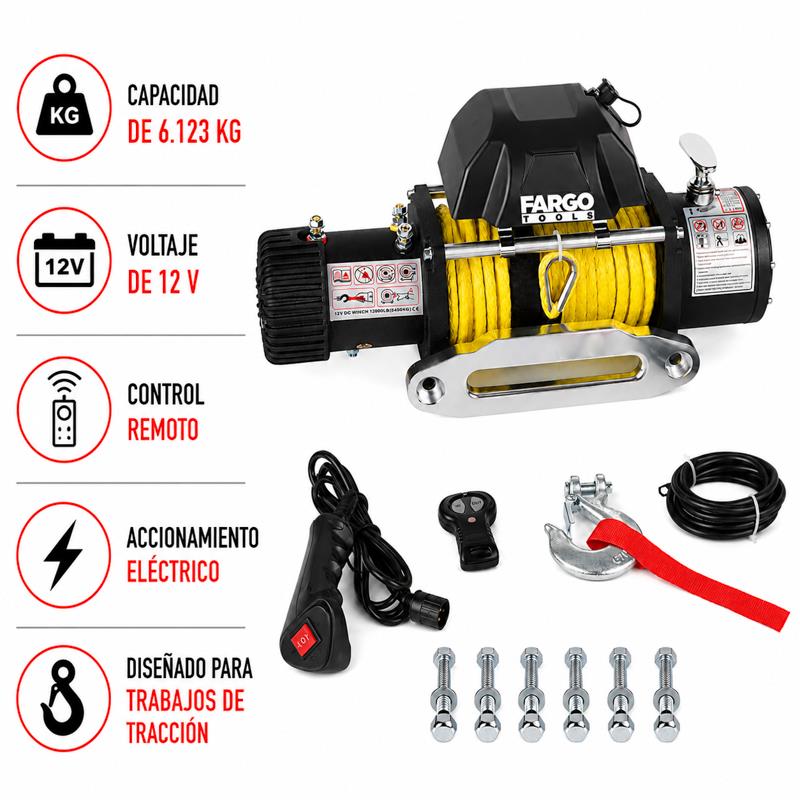 WINCHE ELECTRICO CONTROL REMOTO 12V FARGO TOOLS 6.123 KGS